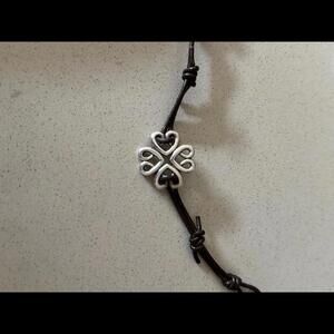 Retired James Avery sterling silver heart clover leather bracelet